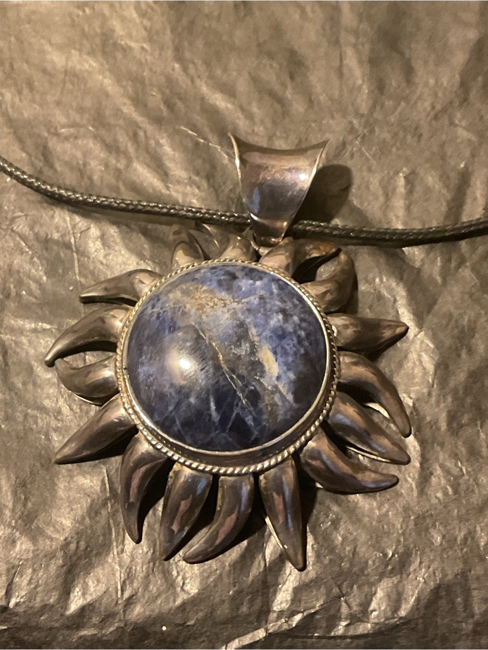 Blue Sodalite Sunburst Pendant Necklace - Unbranded